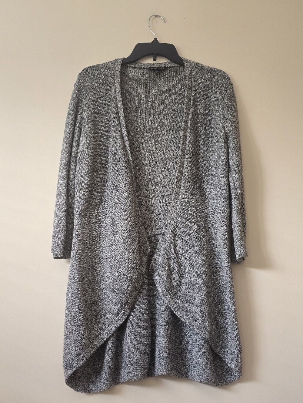 Eileen Fisher Heather Gray Open-Front Draped Cardigan Linen Cotton Knit SzS EUC